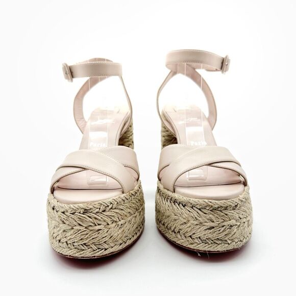CHRISTIAN LOUBOUTIN Super Mariza Platform Espadrille Block Heels Size 40 Beige - Picture 8 of 15